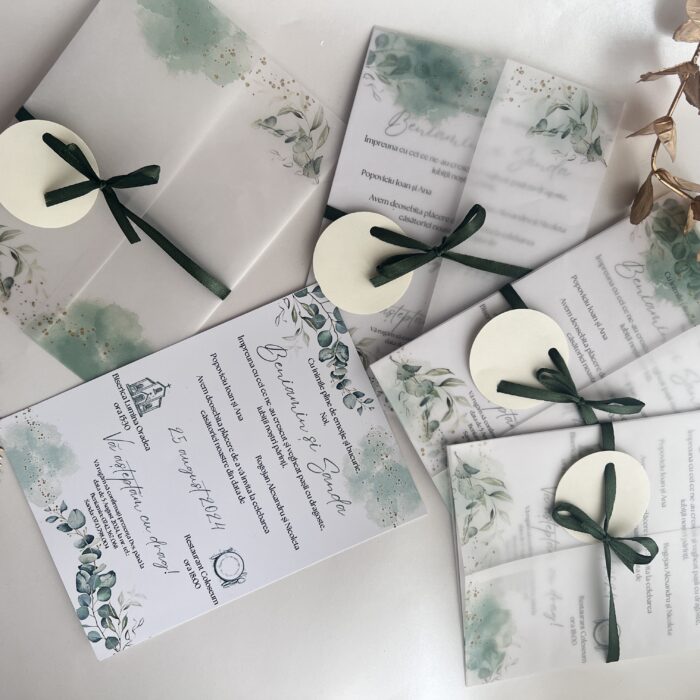 Invitatie de nuntă cu copertă de calc imprimată