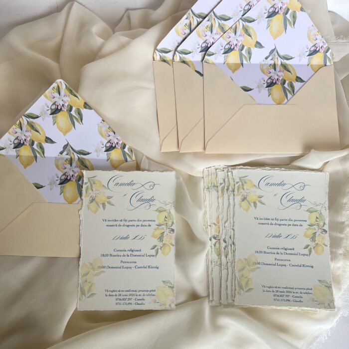 invitatie cu lamai margini neregulate plic cu liner