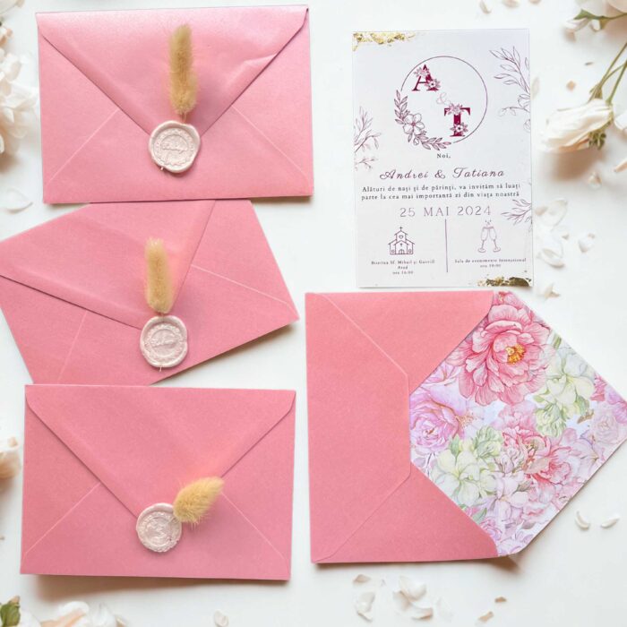 invitatie de nunta handmade personalizata cu motive florale