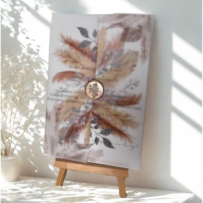 invitatie de nunta handmade cu pampas de toamna