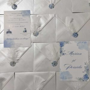 invitatie de nunta cu pana sticker flori albastre motive florale