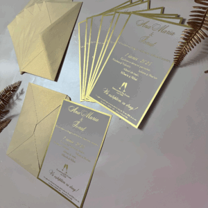 invitatie nunta folio auriu cu plic metalizat