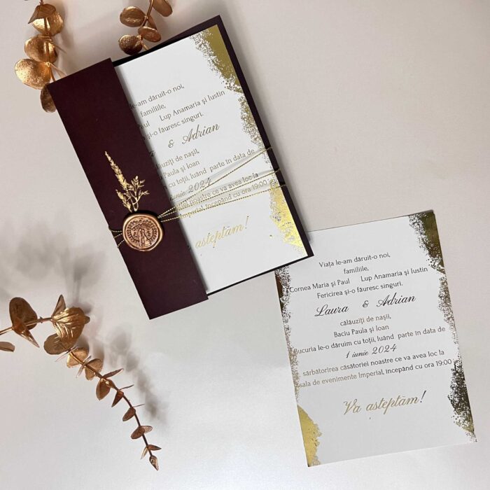 invitatie de nunta cu accente aurii