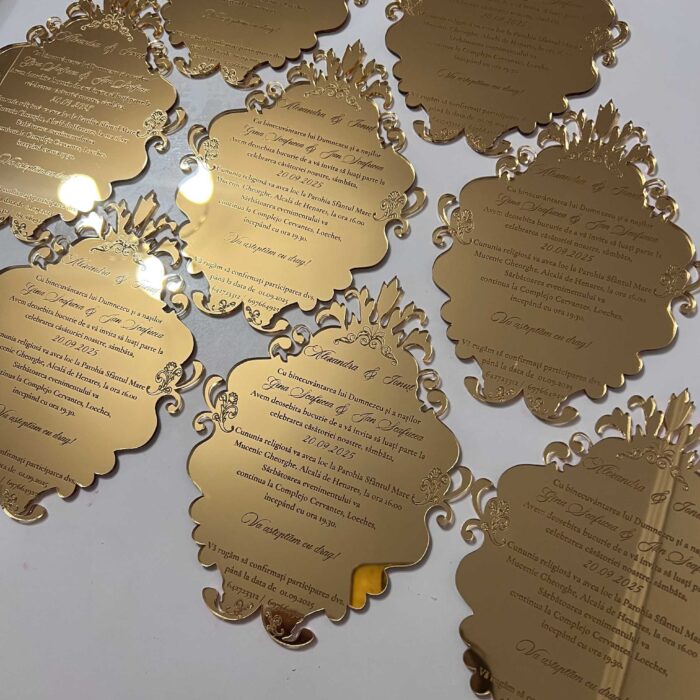 invitatie nunta handmade personalizata plexiglas oglinda aurie (2)