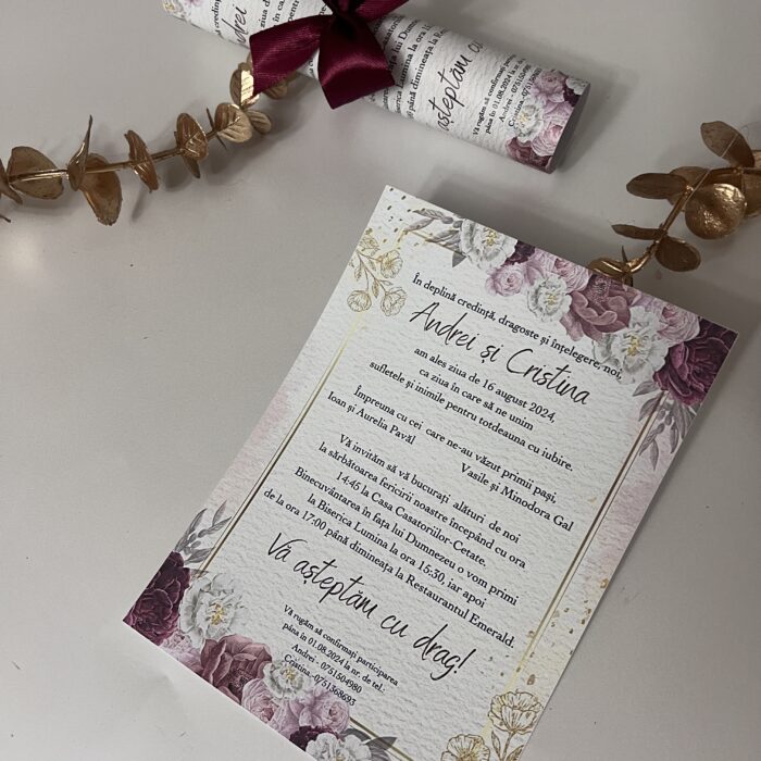 invitatie nunta handmade personalizata rulata