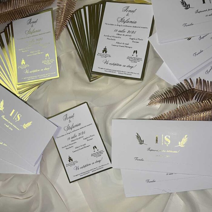 invitatie nunta cu efect auriu folio