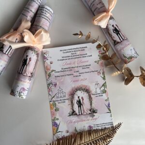 invitație nunta rulată