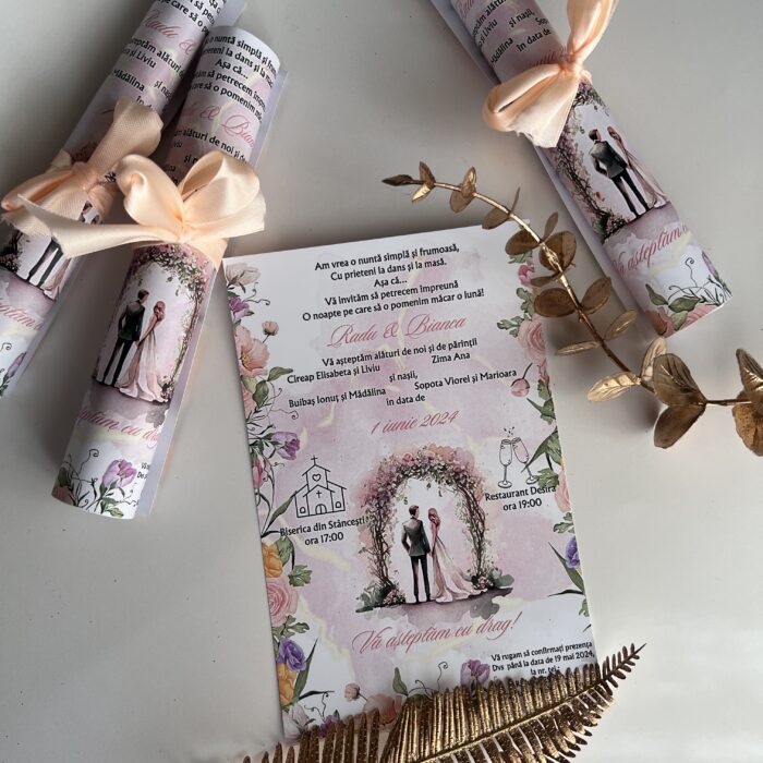 invitație nunta rulată