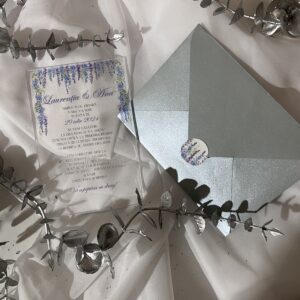 invitatie plexiglas cu plic metalizat sticker