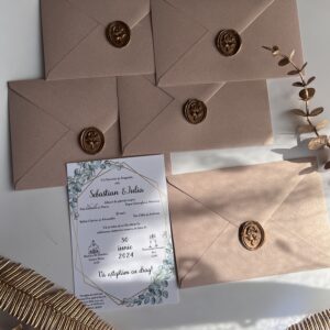 invitatie cu plic sidefat si sigiliu de ceara